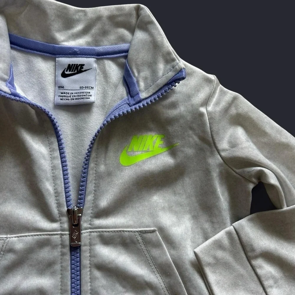 Nike Baby Track Jacket Light  Creamy Gray, Neon Yellow Swoosh, Purple Zipper 18M